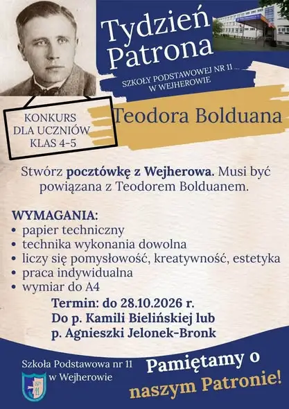 Szkoła w Wejherowie ogłasza konkursy: pocztówka i komiks z patronem Teodorem Bolduanem