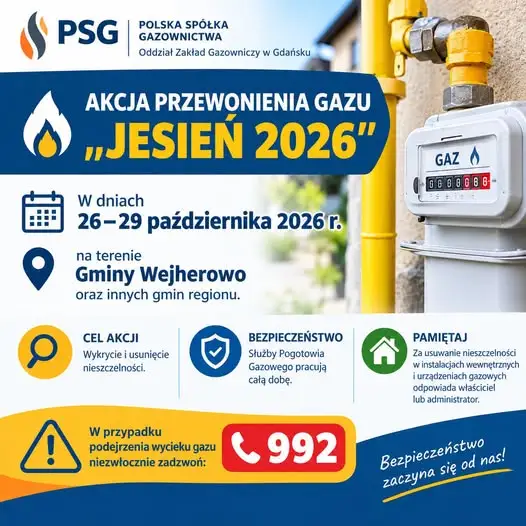 Przewonienie gazu „Jesień 2026” w Gminie Wejherowo – sprawdź instalację!