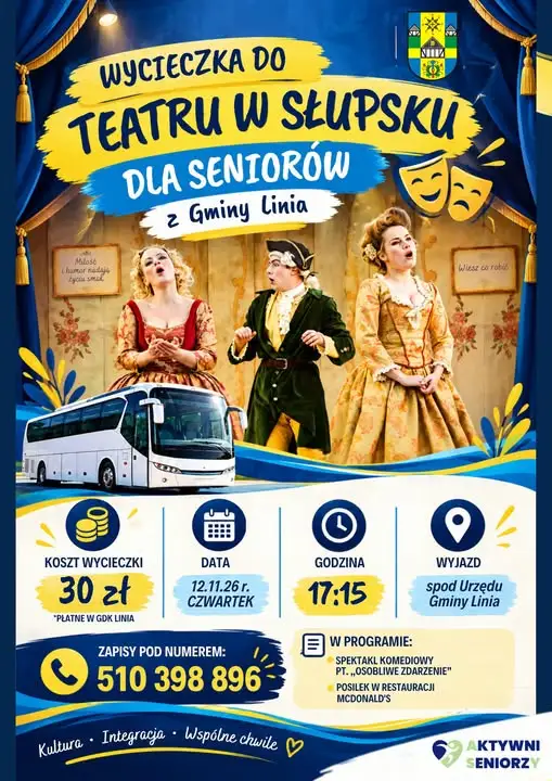 Seniorzy z Gminy Linia zaproszeni na komedię „Osobliwe zdarzenie” w Teatrze Tęcza